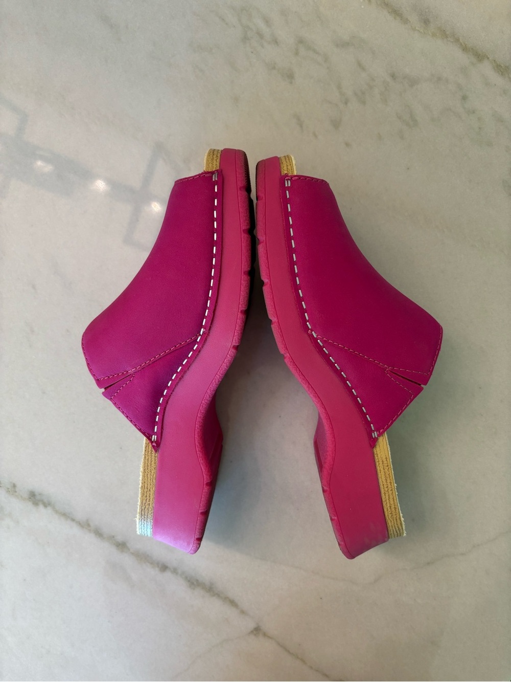 Dansko Hot Pink Rayvn Platform Leather Slides Chunky Peep Toe Size 40/9/9.5 - Picture 2 of 6